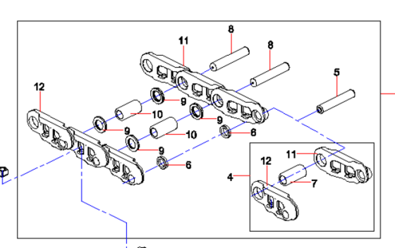 SANY Track Chain Assembly 11044380, 11039484, 10786231